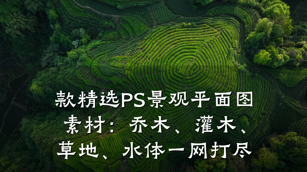 款精选PS景观平面图素材:乔木、灌木、草地、水体一网打尽